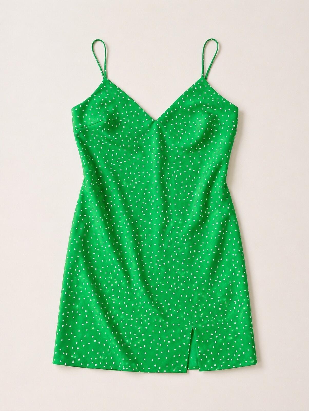 A New Day Dress Womens S Green Slip Spaghetti Strap Mini Slit Sleeveless